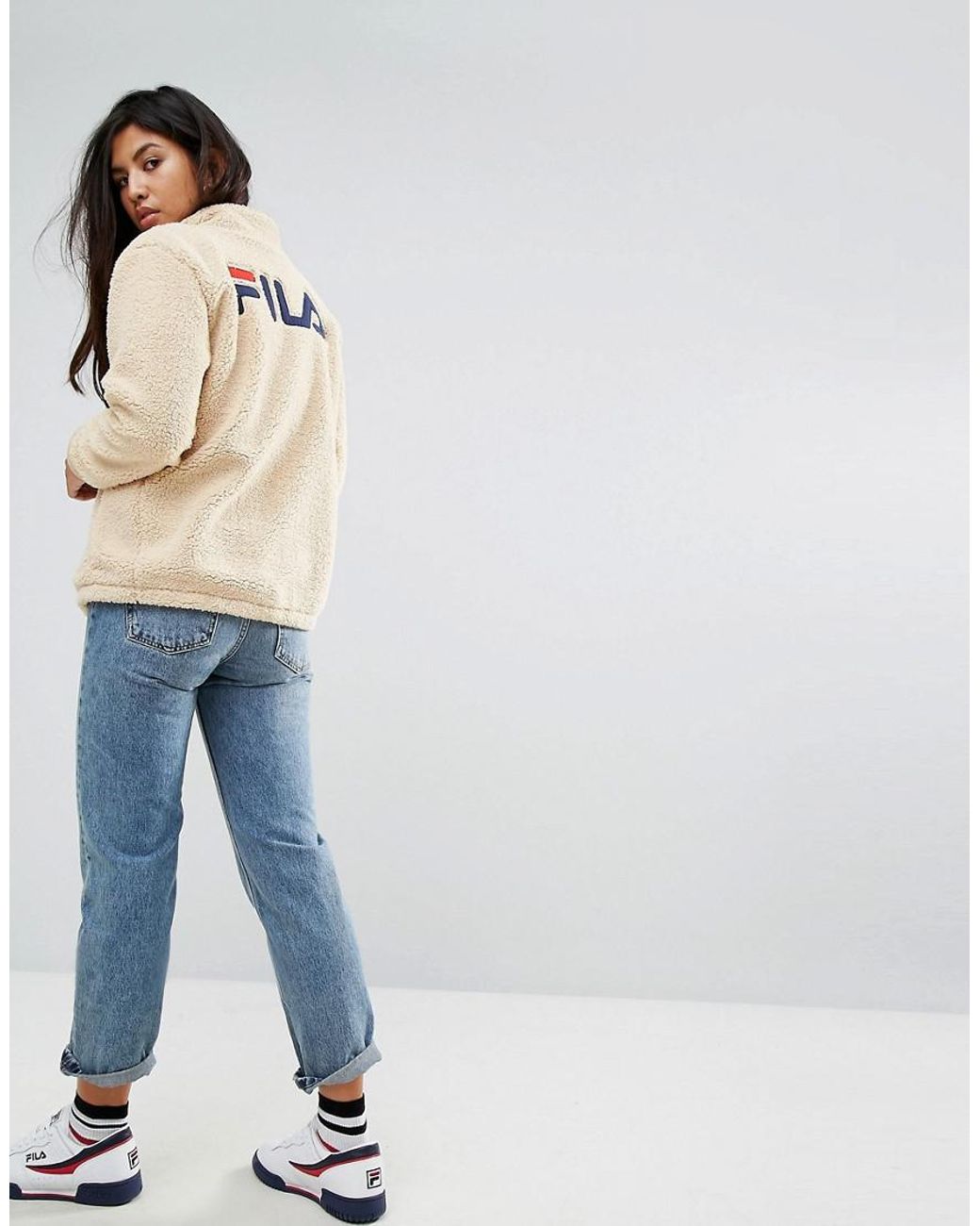 Fila Oversized Zip Through Sherpa Fleece Jacket With Back Logo in Natural |  Lyst