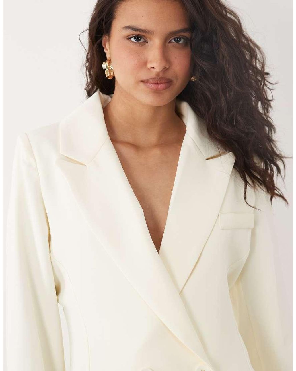 SNDY'S Natural Tailored Wrap Belted Drape Detail Blazer Mini Dress