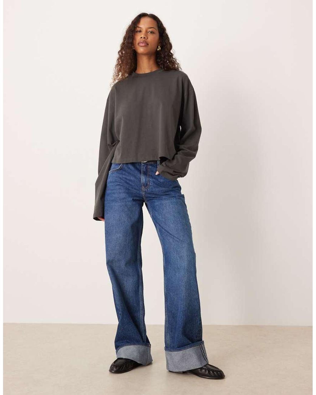 ASOS Blue Long Sleeve Boxy Cropped T-shirt