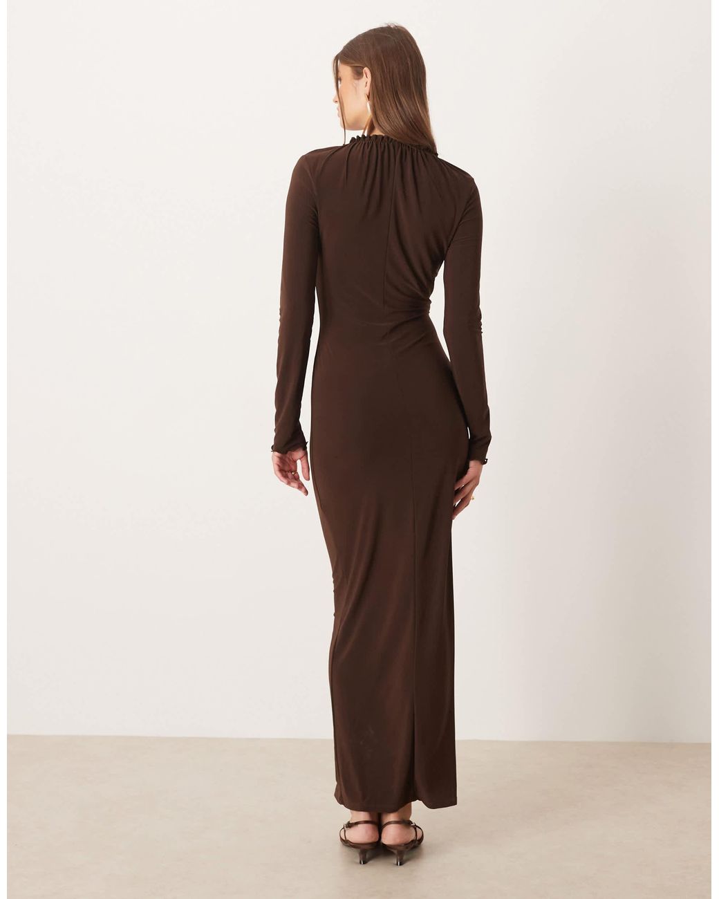 ASOS Long Sleeve Ruched Front Maxi Dress in Natural | Lyst