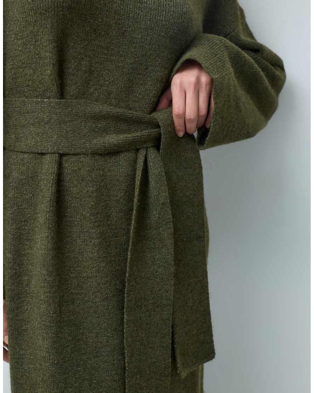 Pretty Lavish Green Knitted High Neck Belted Midi Dress