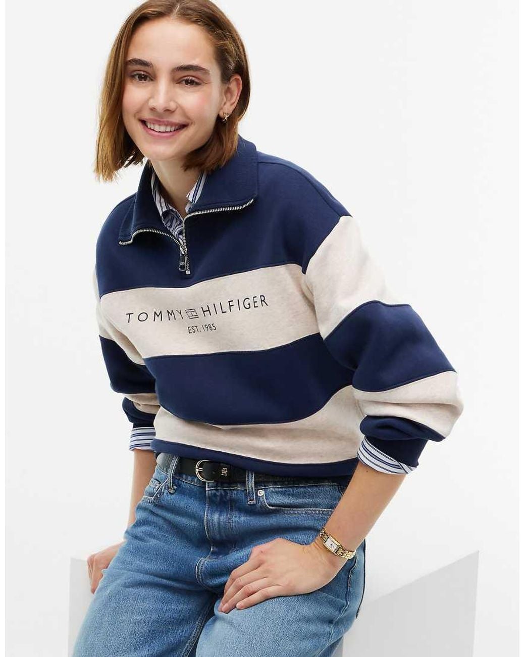 Tommy Hilfiger Blue Fleece Relaxed Quarter-Zip Sweatshirt