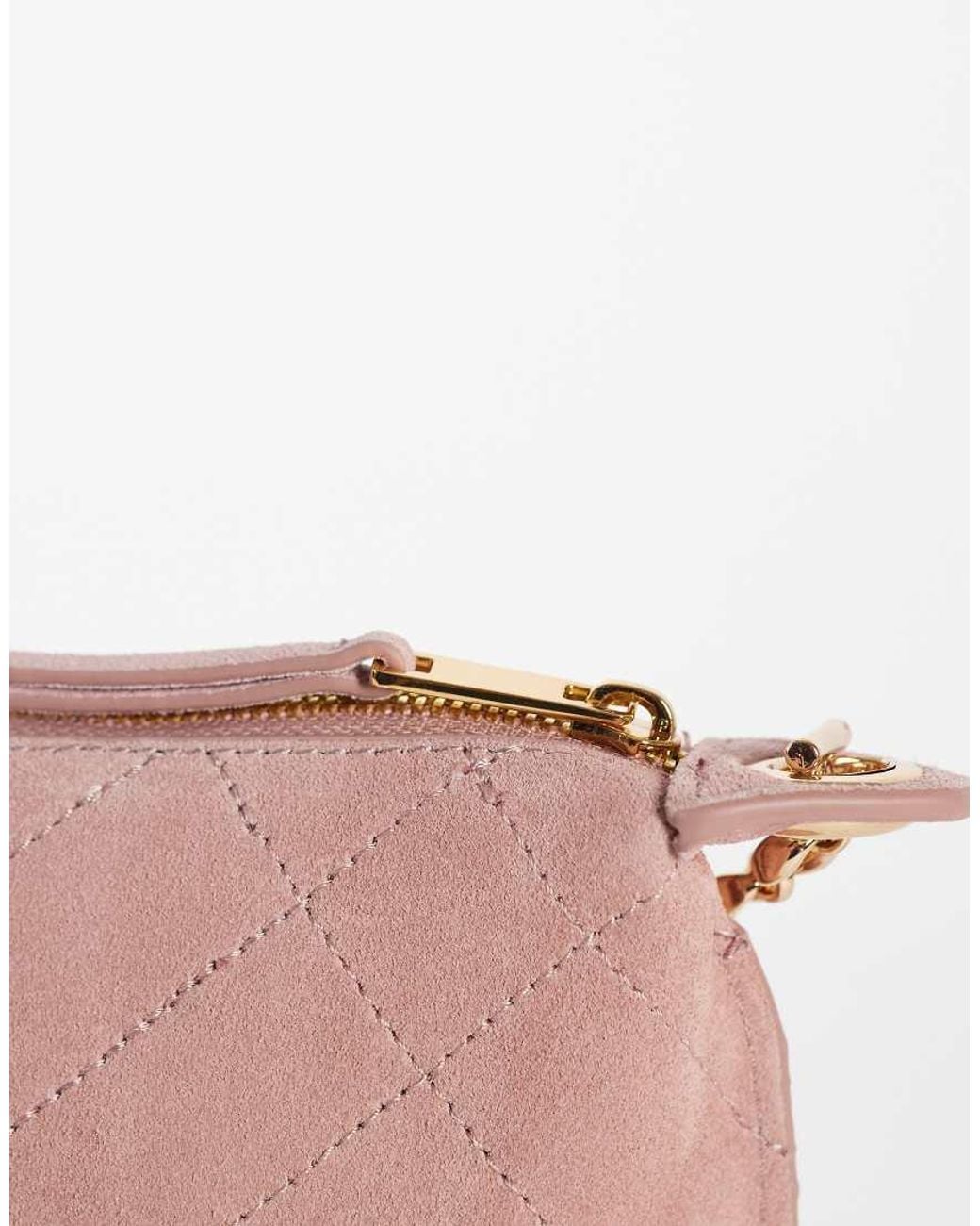 Mango Pink 100% Leather Suede Shoulder Bag With Chain Strap
