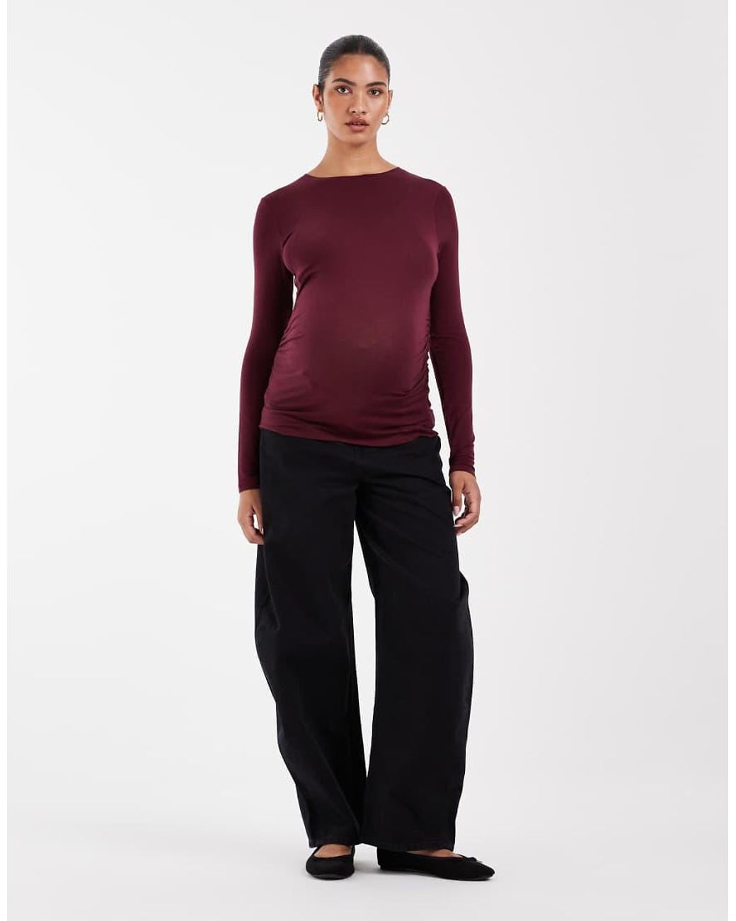 Vero Moda Red Long Sleeve Ruched Detail Jersey T-shirt