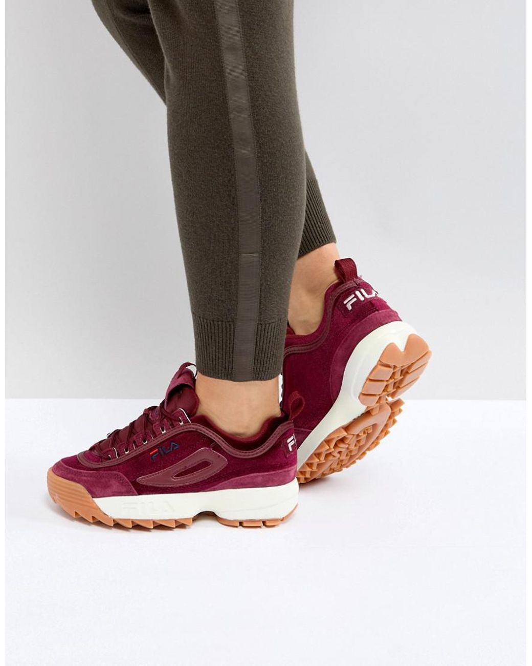 Fila Disruptor In Burgundy Velvet in Red | Lyst