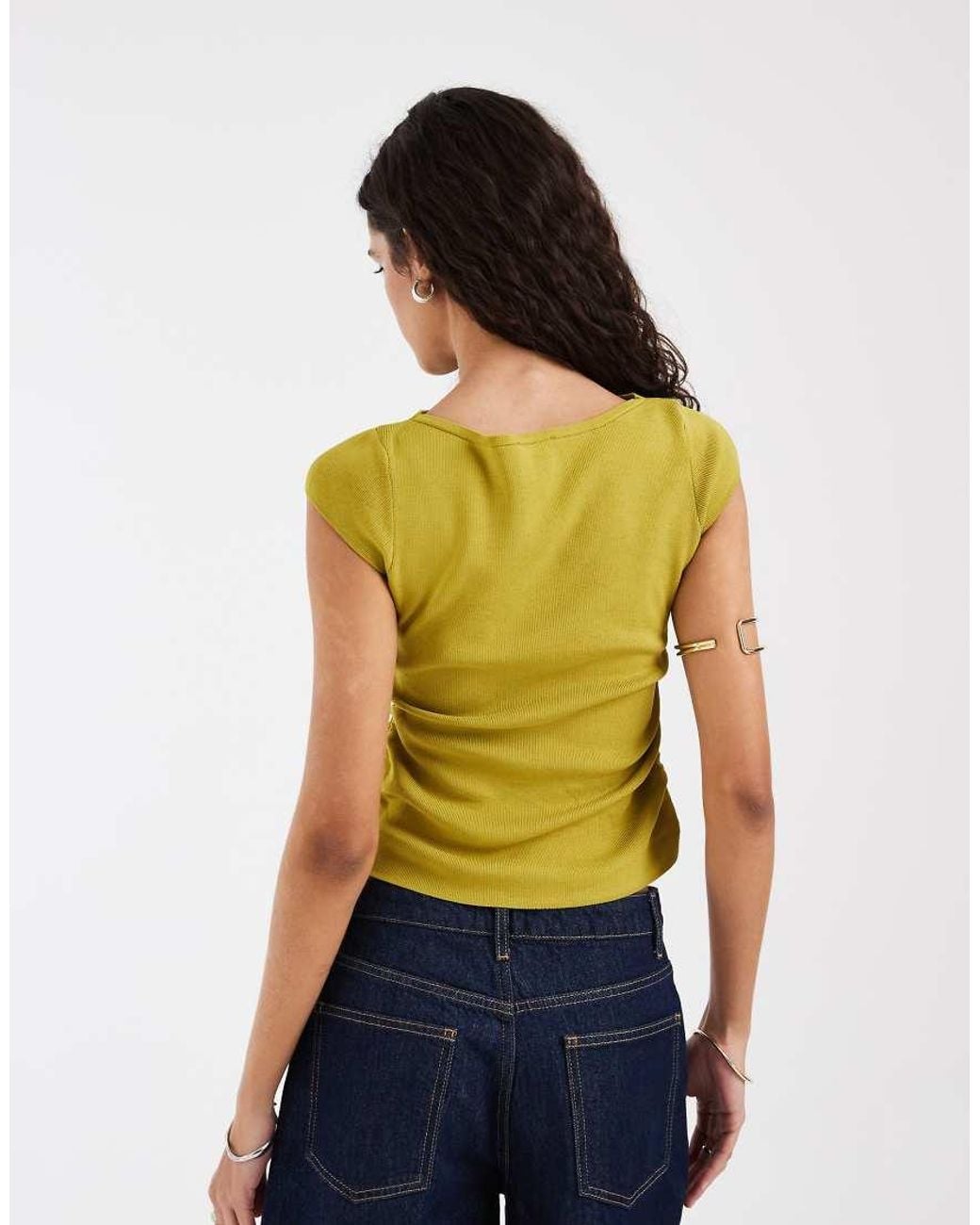ASOS Multicolor Compact Knit Boat Neck Top With Ruching