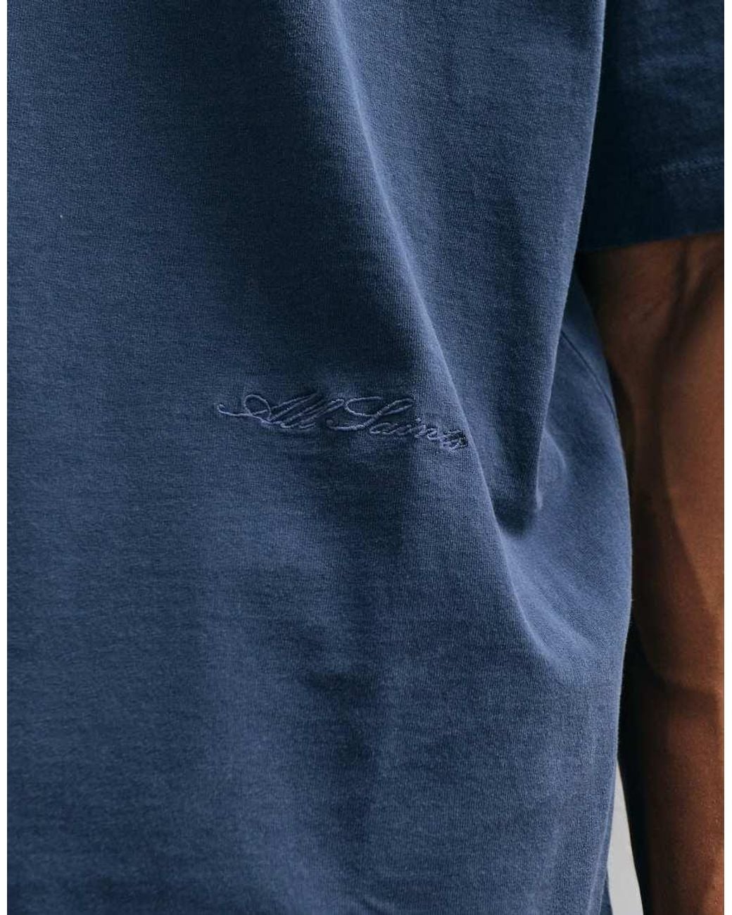 AllSaints Blue Maddox Short Sleeve Small Logo T-Shirt for men