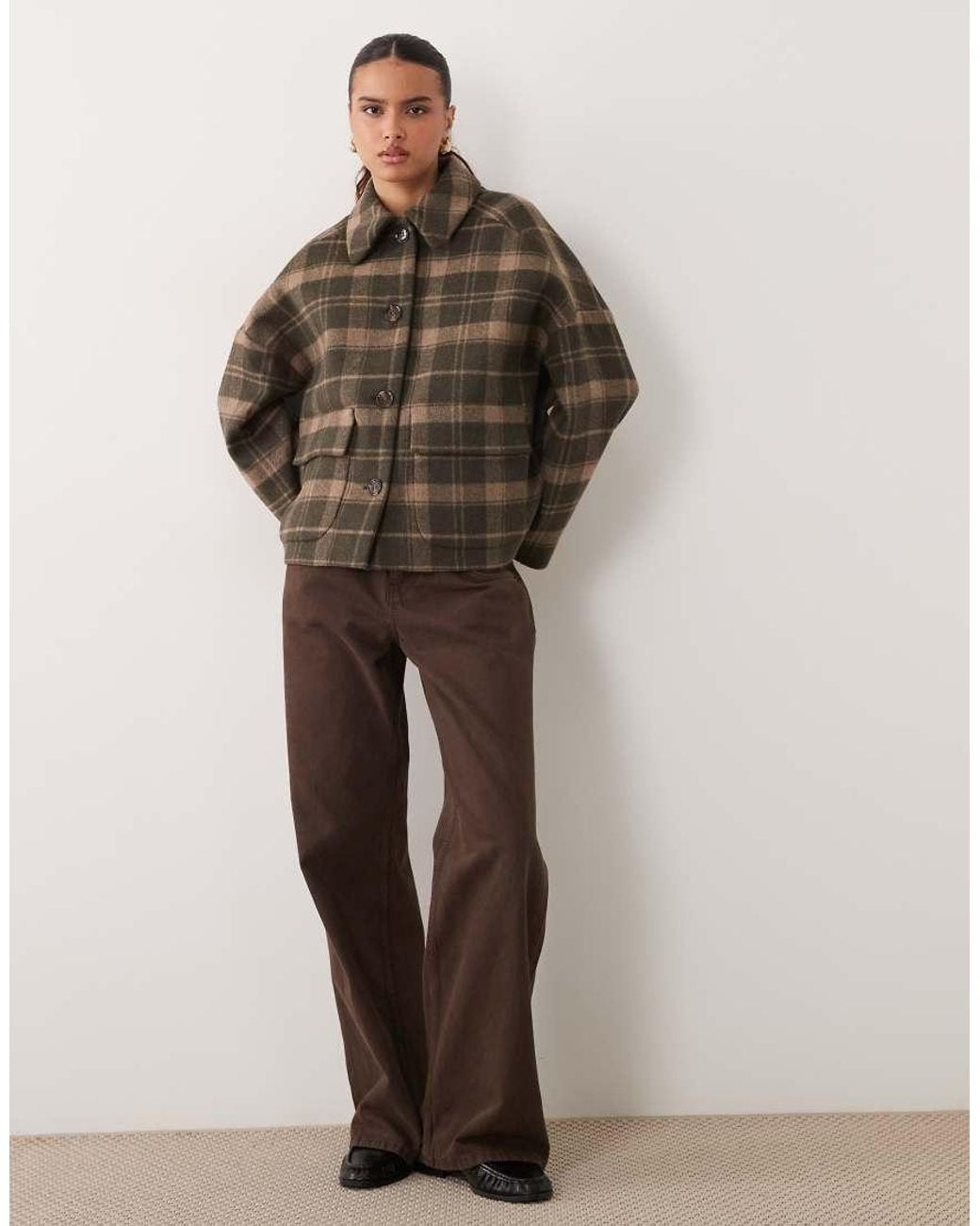 Barbour Brown Myla Wool Tartan Check Coat