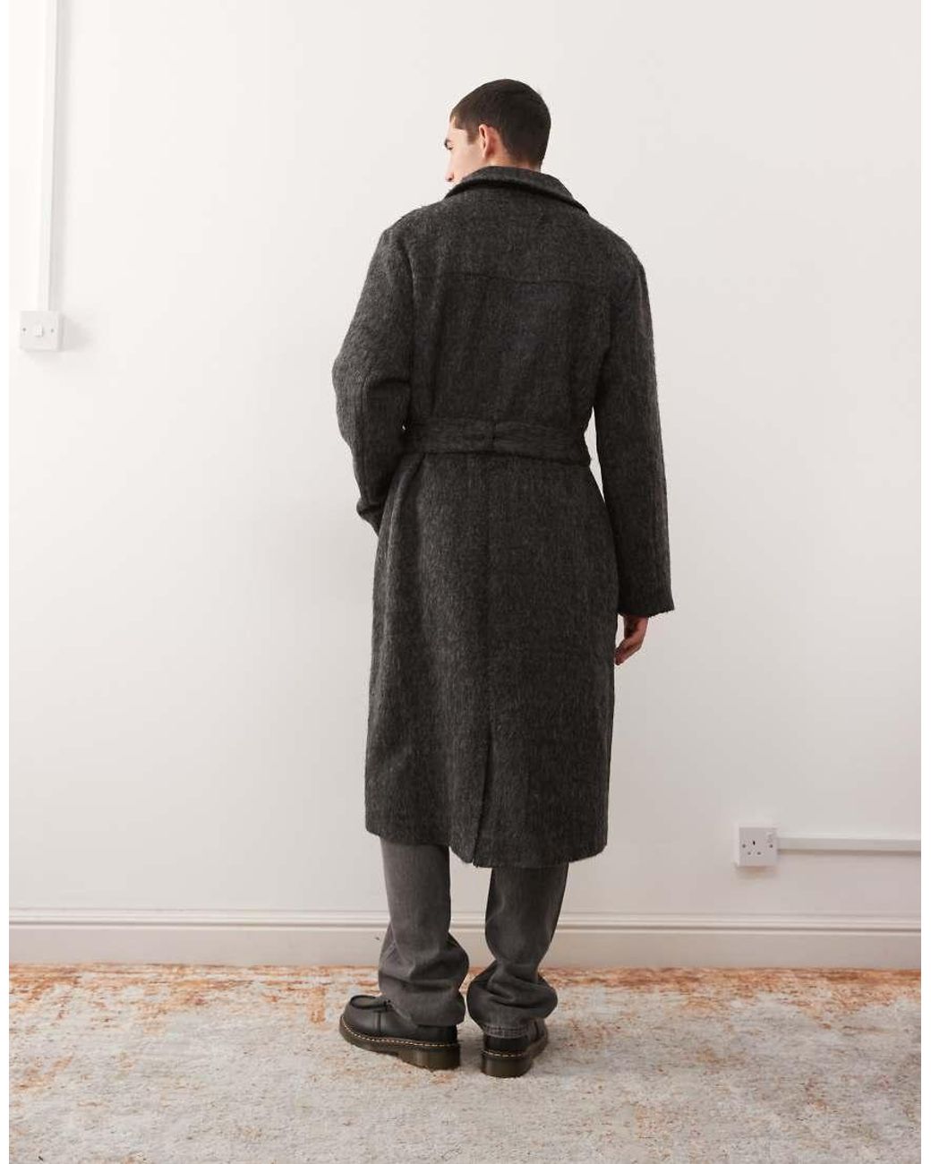 Reclaimed Vintage Black Unisex Wool Look Single Breasted Belted Coat