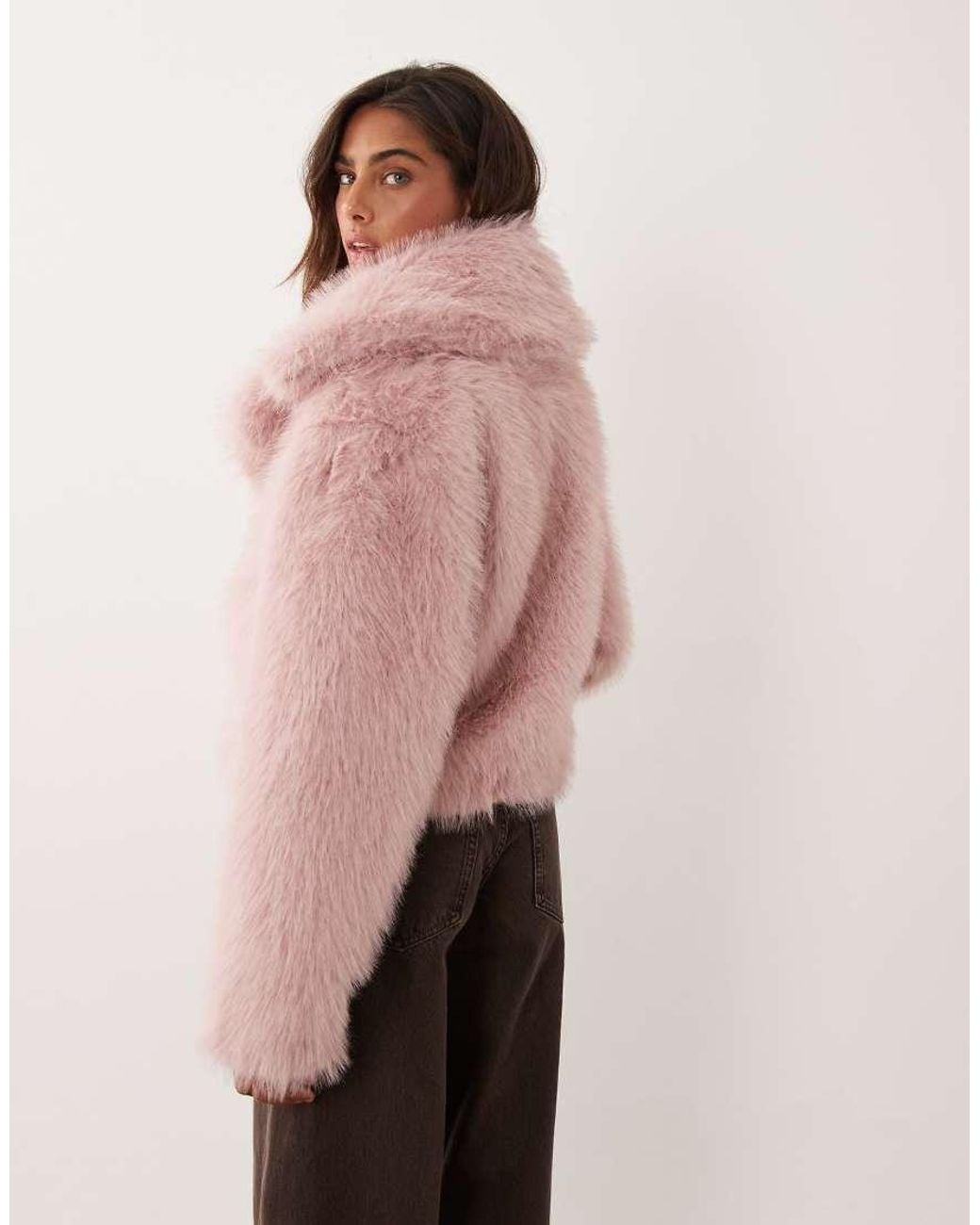 Miss Selfridge Pink Faux Fur Crop Jacket