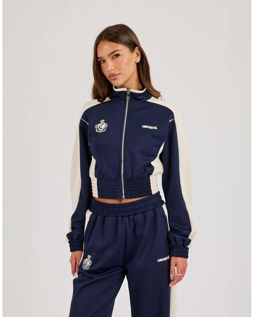 CERNUCCI Blue Poly Fitted Cut & Sew Track Jacket