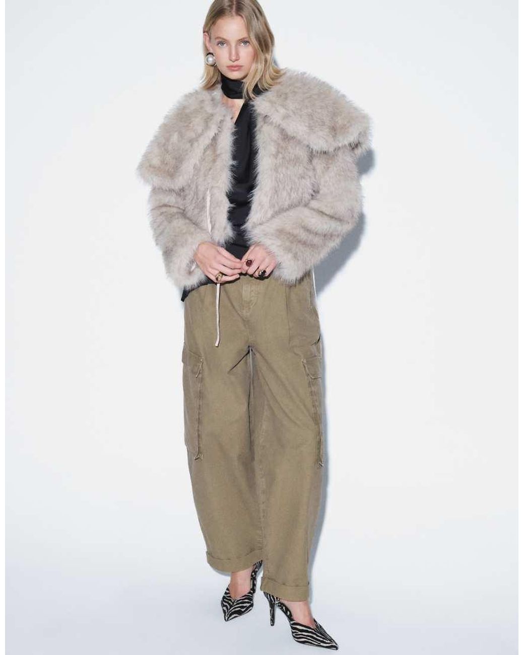 House Of Sunny Blue Gaia Faux Fur Jacket With Detachable Sleeves And Cape
