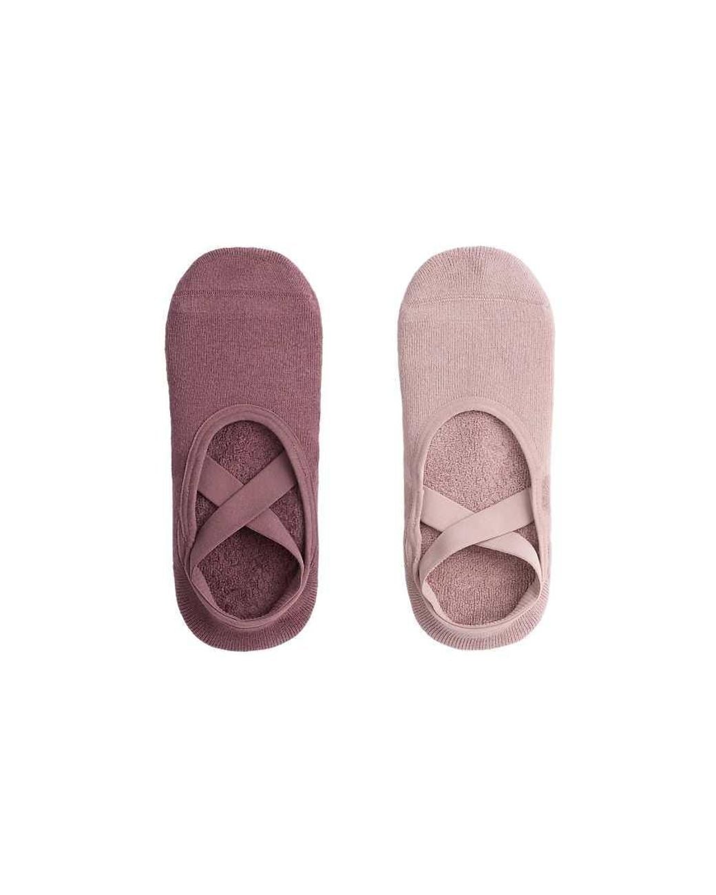 Oysho Pink 2 Pairs Of Padded Cotton Blend Yoga And Pilates Socks With Crossover Straps