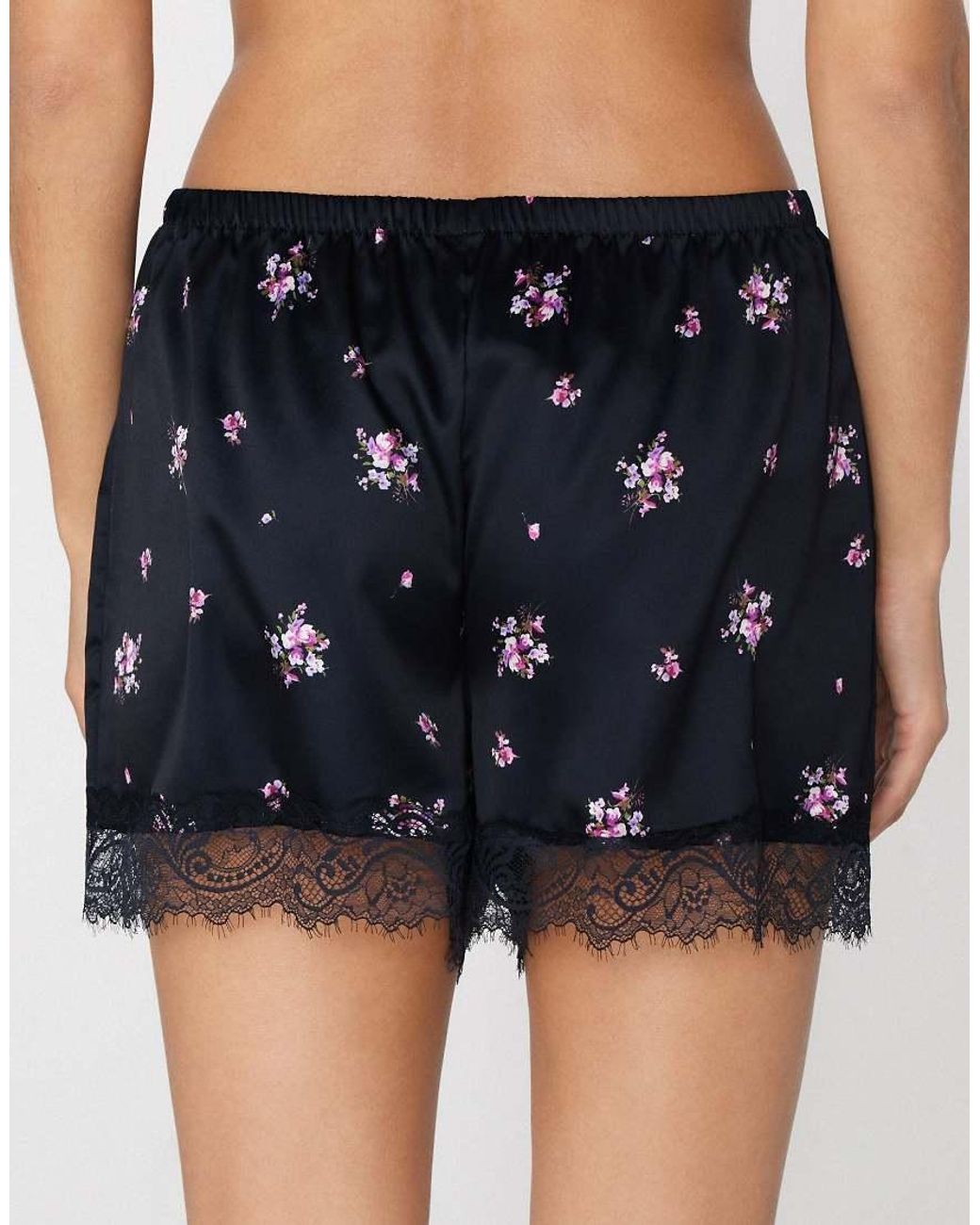Tezenis Blue Printed Satin And Lace Shorts