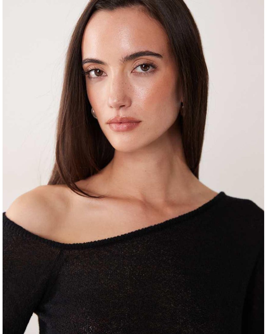 Miss Selfridge Black Sheer Knit Knot Detail Long Sleeve Top