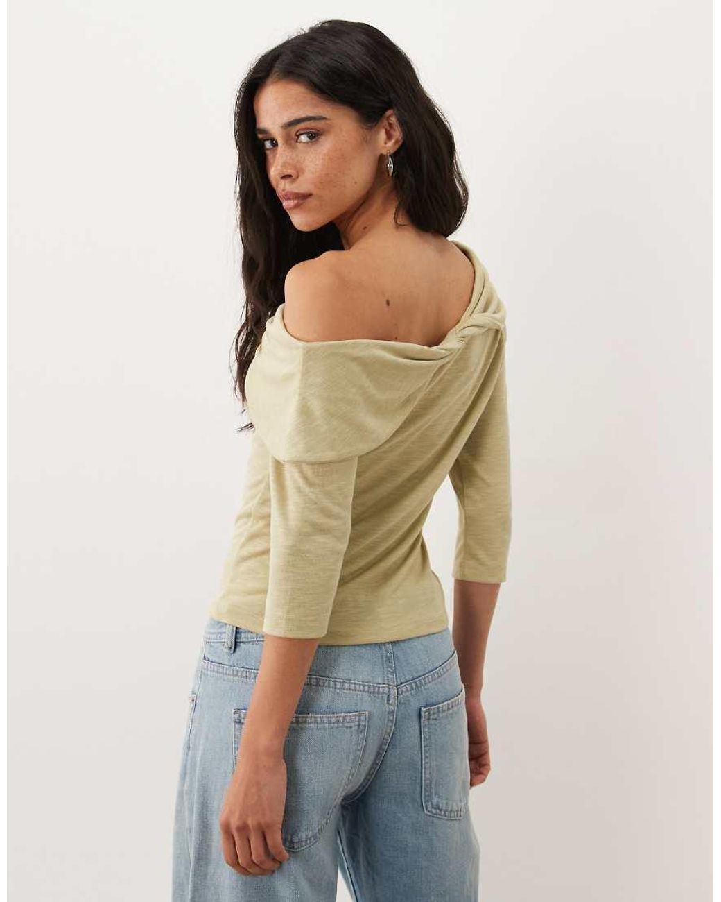 Miss Selfridge Green Twist Off Shoulder Top