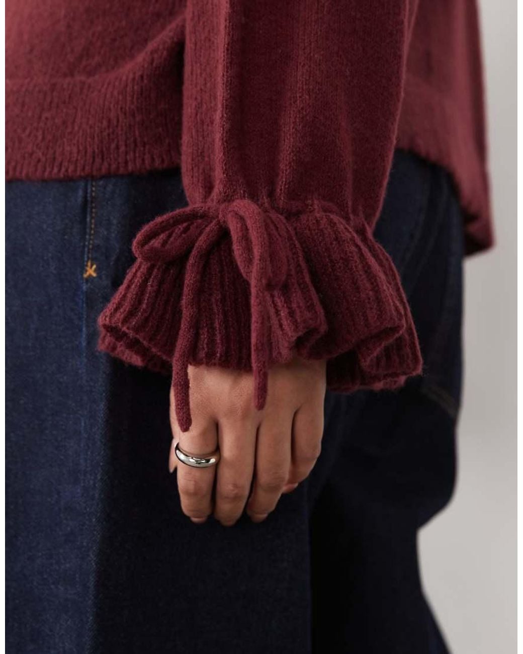Pieces Plus Red Pieces Curve Tie Cuff Detail Jumper