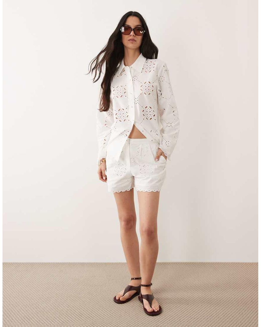 River Island Natural Cutwork Poplin Short Co-Ord