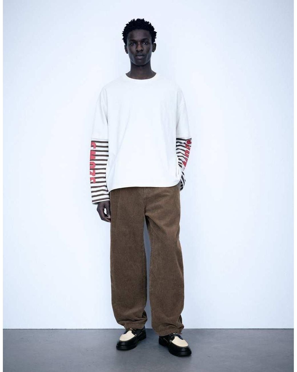 Pull&Bear White Corduroy Jogger Trousers for men