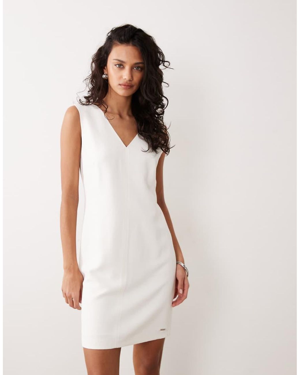 Calvin Klein White Heavy Textured Shine Mini Dress