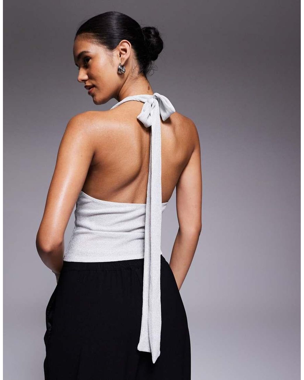 ASOS Gray Metallic Tie Neck Halter Top