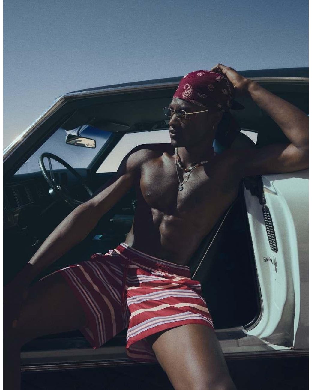 Bershka Blue Boxy Striped Swim Shorts for men