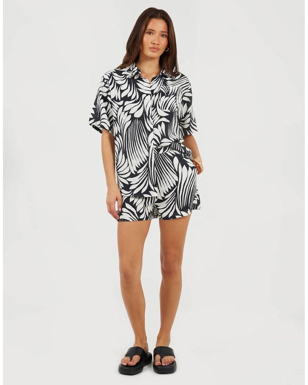 Brave Soul Black Printed Short Sleeve Shirt And Short Set