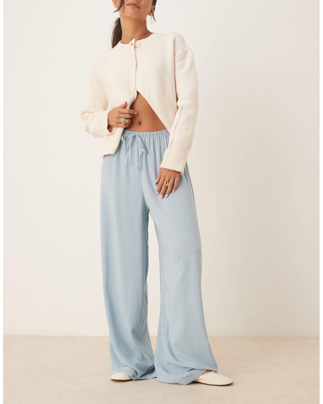 ASOS Linen Blend Pull On Trouser in Blue | Lyst