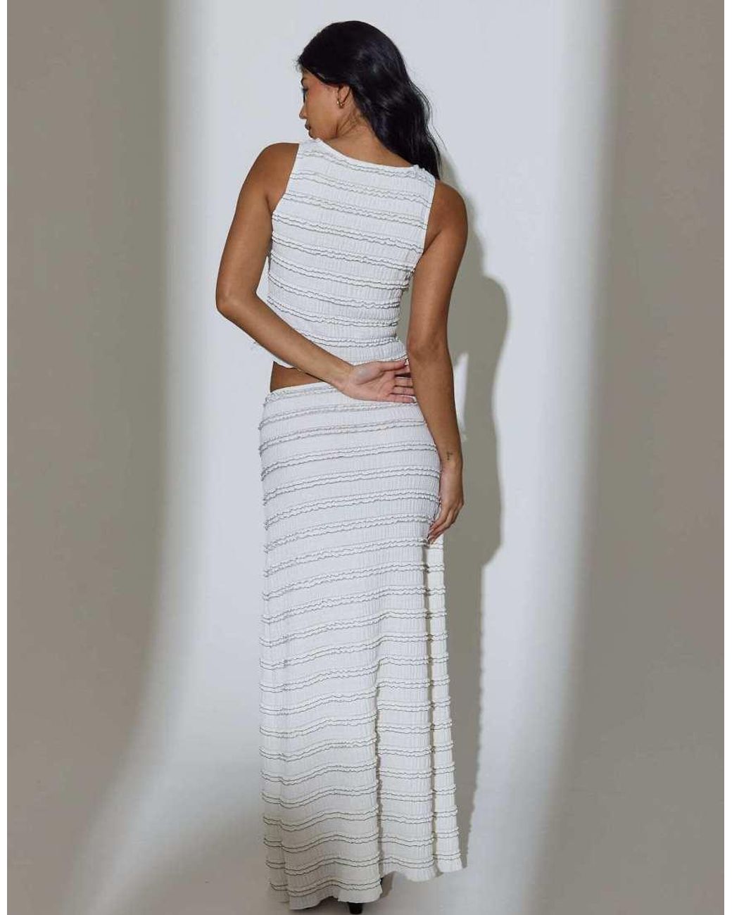 South Beach White Textured Frill Sleeveless Top