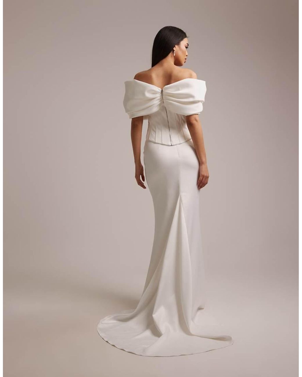 Wanderdoll White Vivienne Bridal Heavy Structured Satin Fishtail Maxi Skirt Co-ord