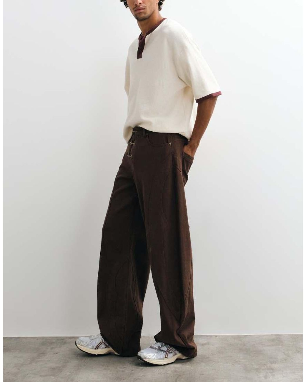 Liquor N Poker White Relaxed Baggy Seam Detail Fireman Clasp Jeans for men
