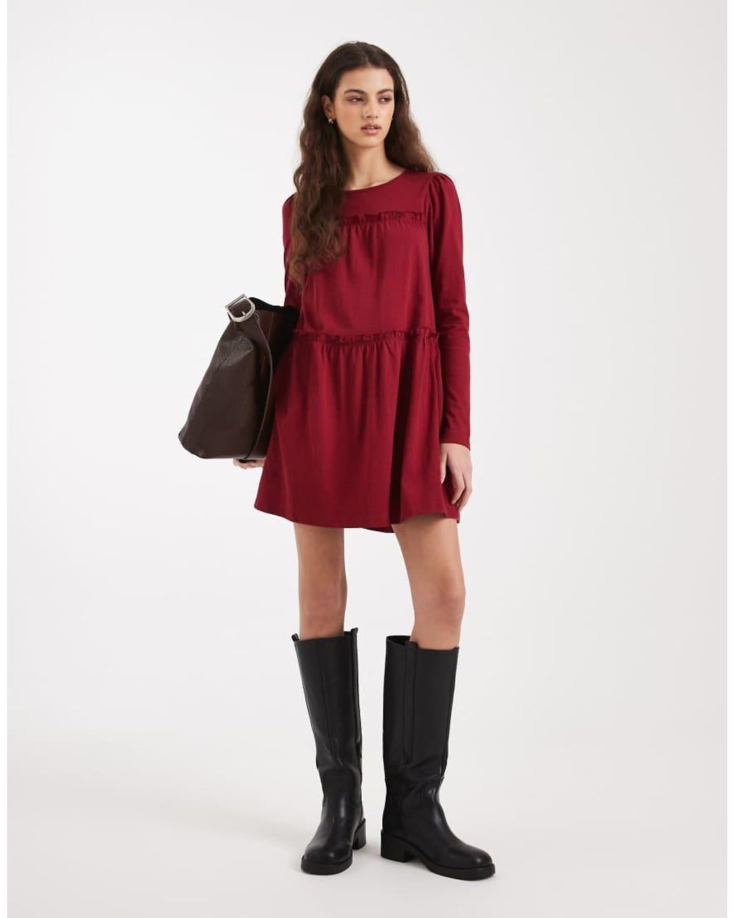 Miss Selfridge Red Ruffle Smock Mini Dress