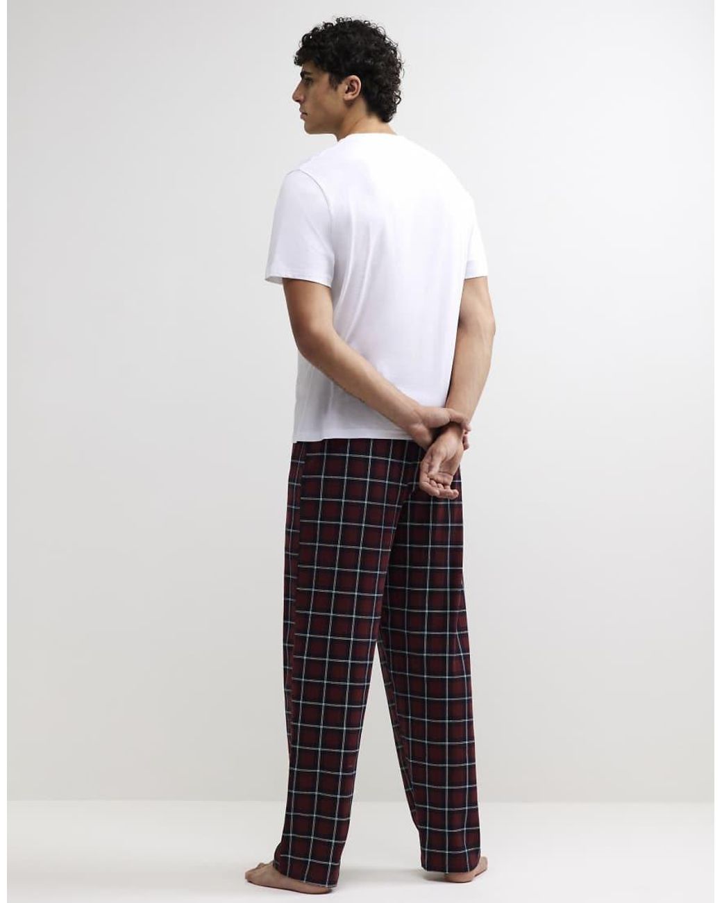 River Island White Cotton Check Trousers Loungewear Set for men