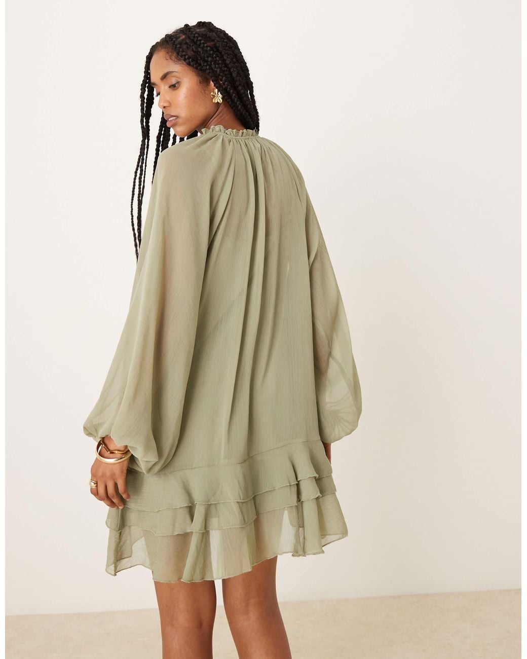 Glamorous Boho Ruffle Chiffon Mini Dress in Green | Lyst