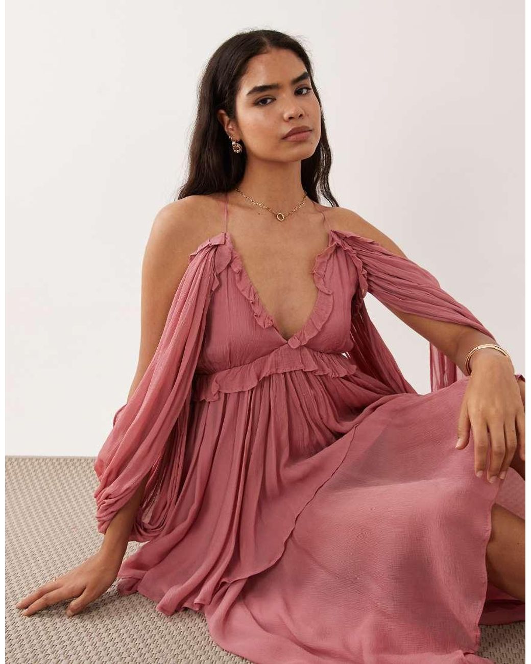 Muse Assembly Natural Grace Boho Layered Maxi Dress-pink