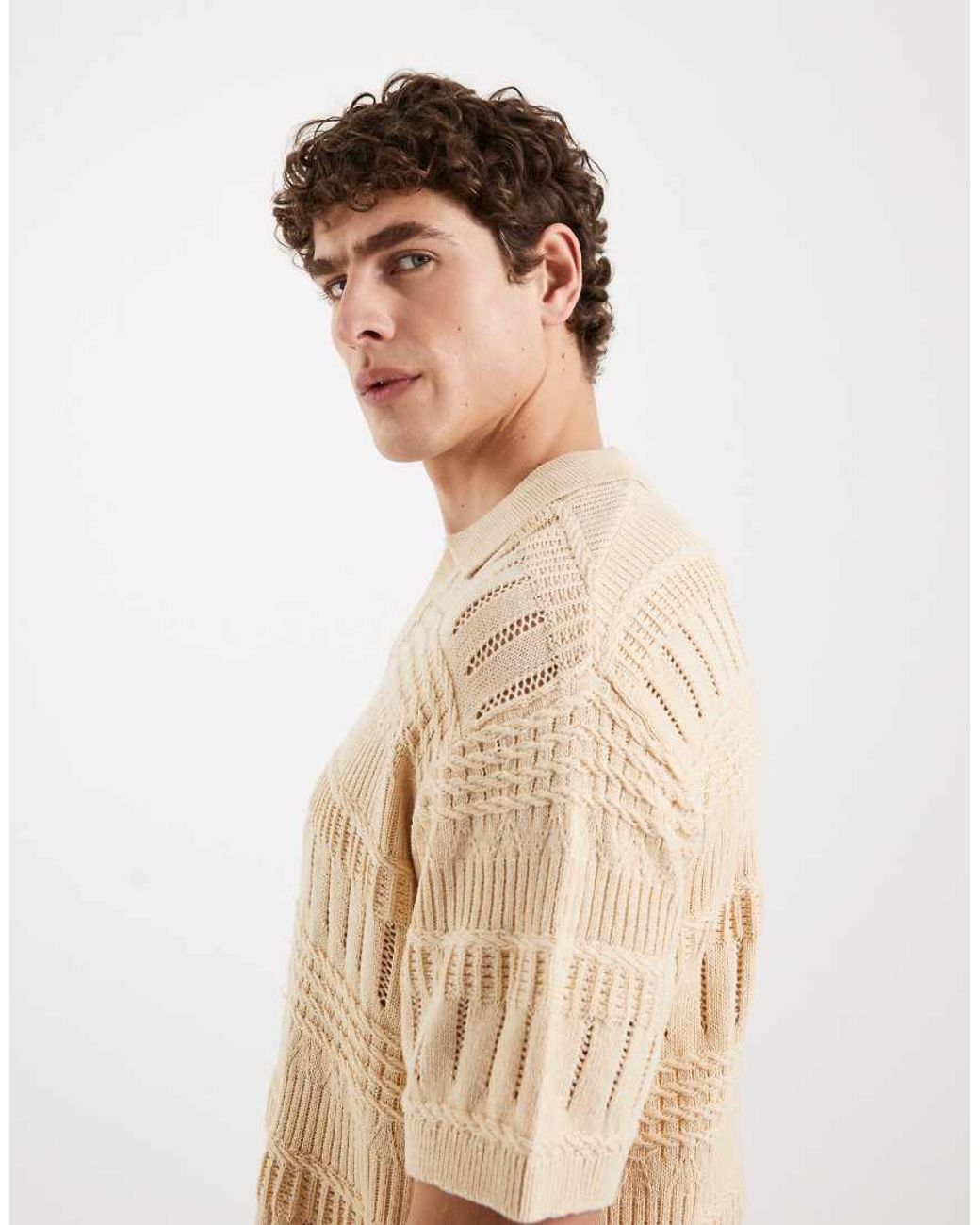 Redefined Rebel Natural Adam Boxy Fit Short Sleeve Knit Polo for men