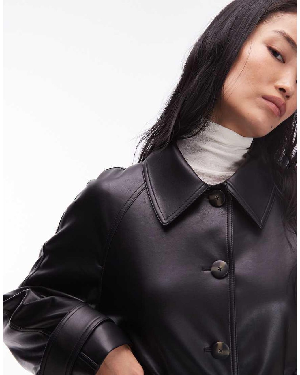 Mango Black Faux Leather Belted Trench Coat