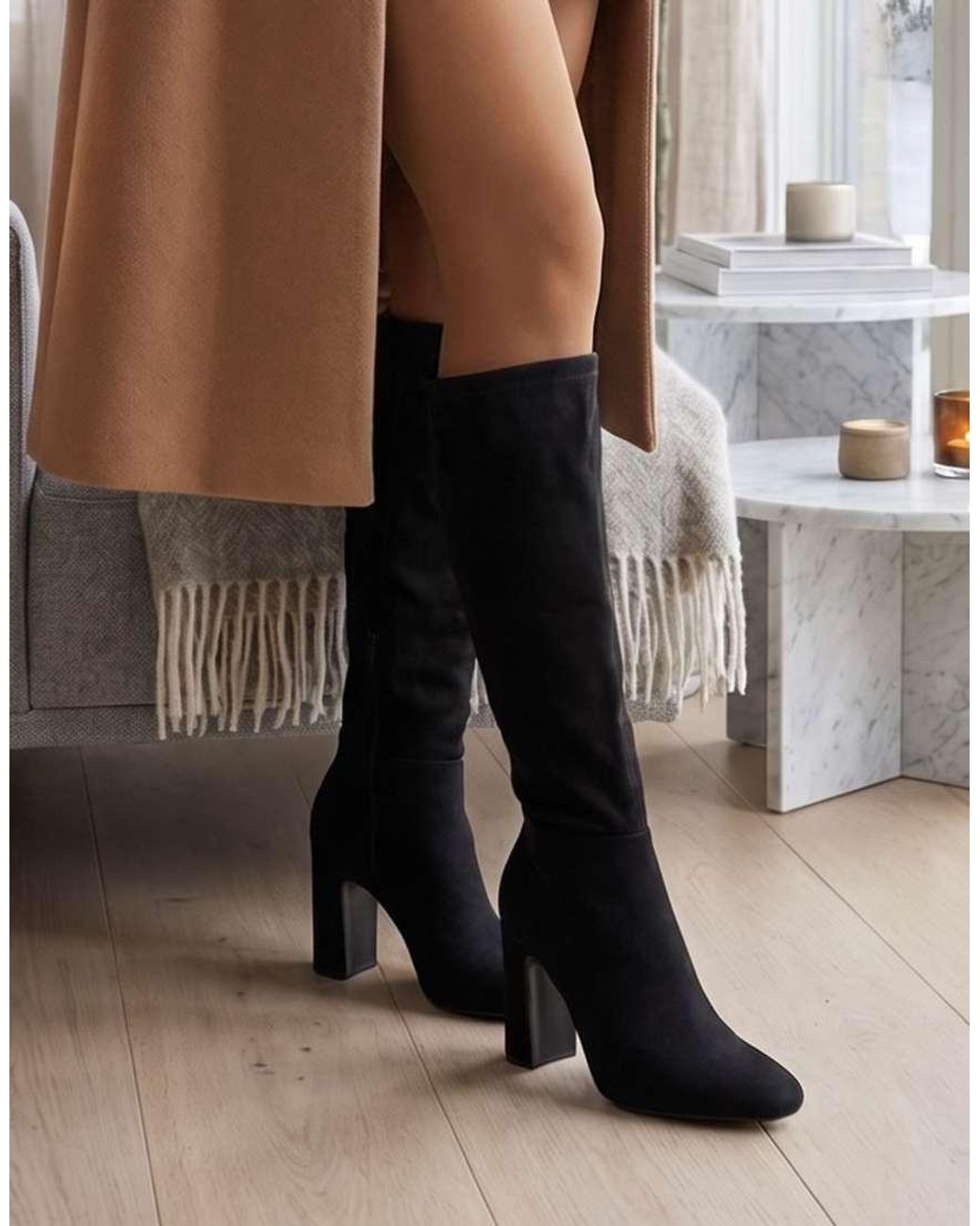 SEQWL Black Knee High Boots Block Heel Comfortable Casual Shoes