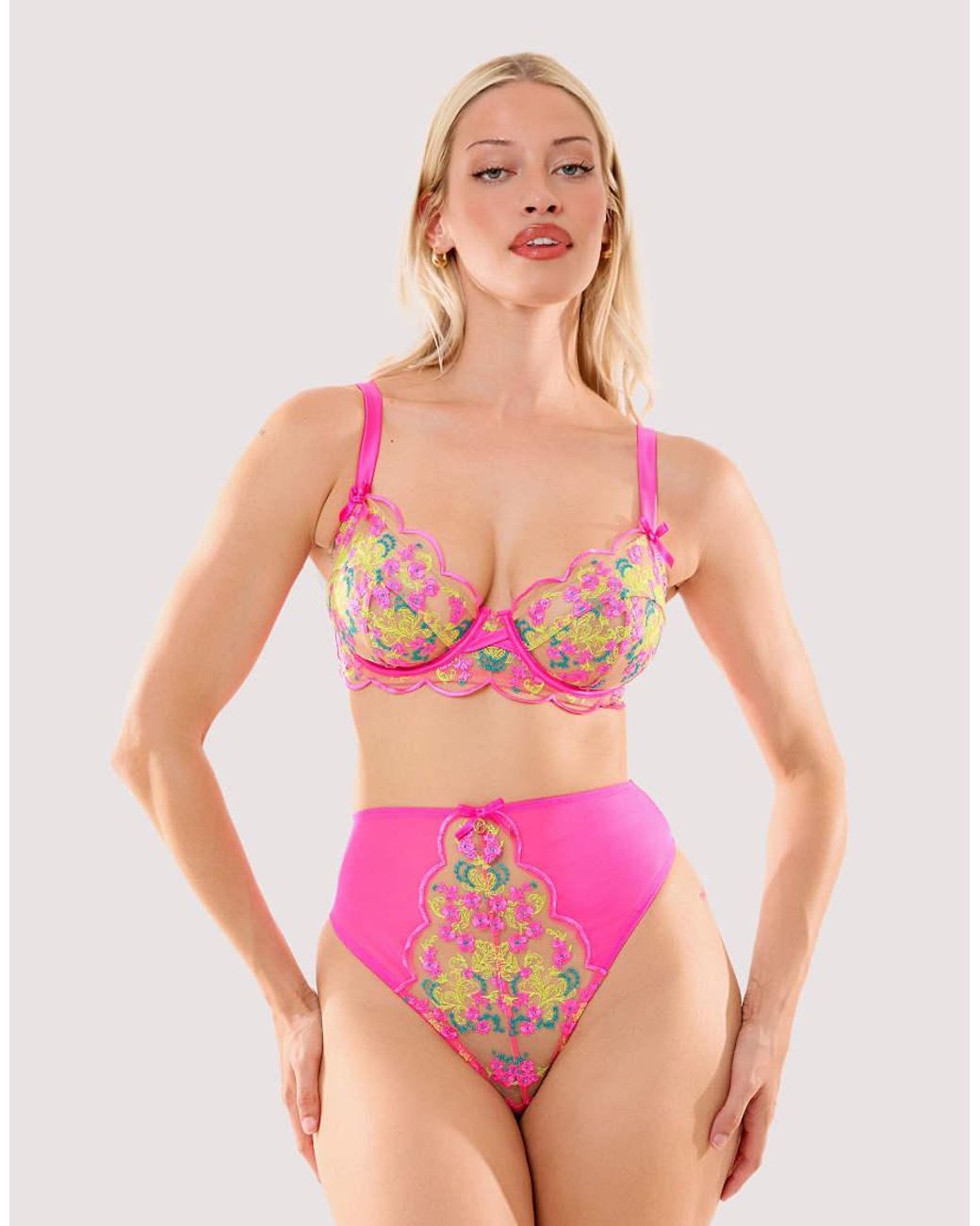 Playful Promises Pink Thea Neon Baroque Embroidery Bra