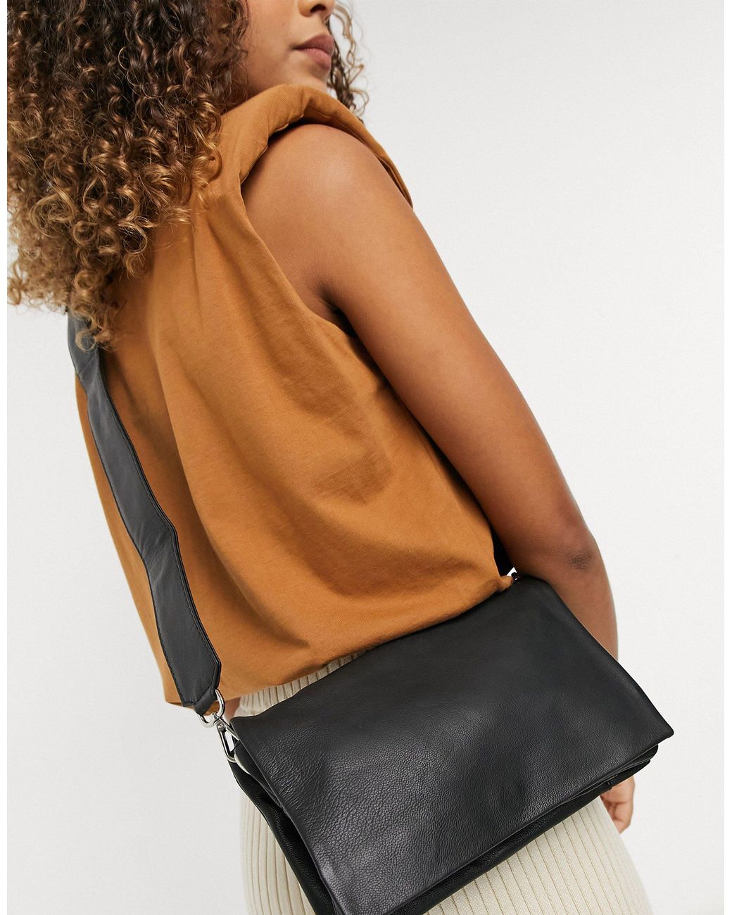 ASOS Black Leather Multi Gusset Cross Body Bag With Wide Strap Lyst