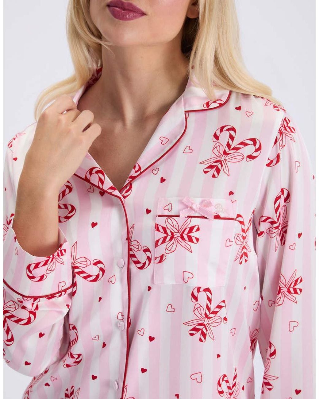Boux Avenue Pink Candy Cane Satin Short Pyjama Set Top And Shorts Nightwear