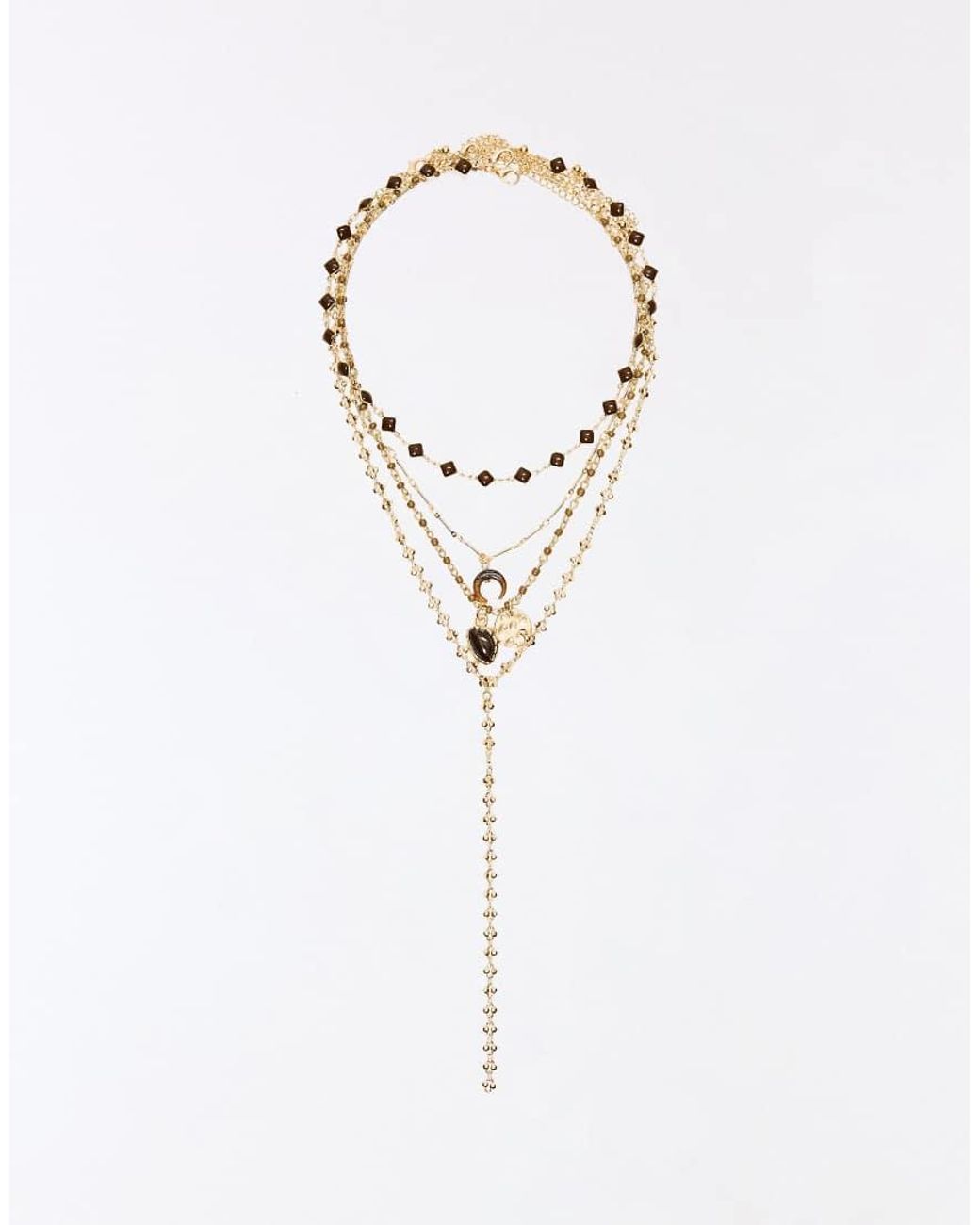 Bershka Brown Pack Of Stone Necklaces