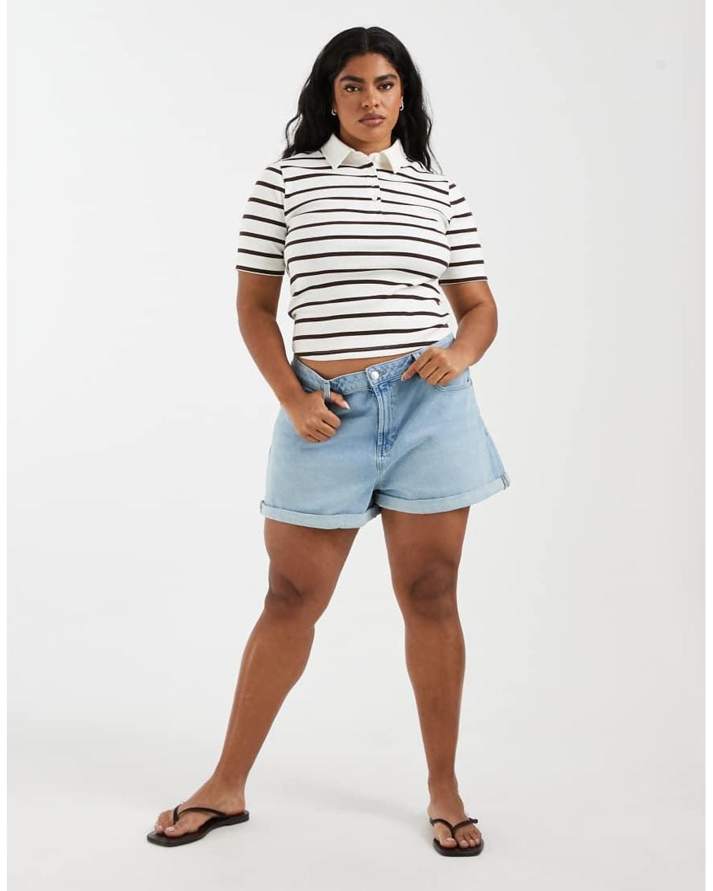 ASOS Blue Asos Design Curve Denim Comfort Mom Shorts