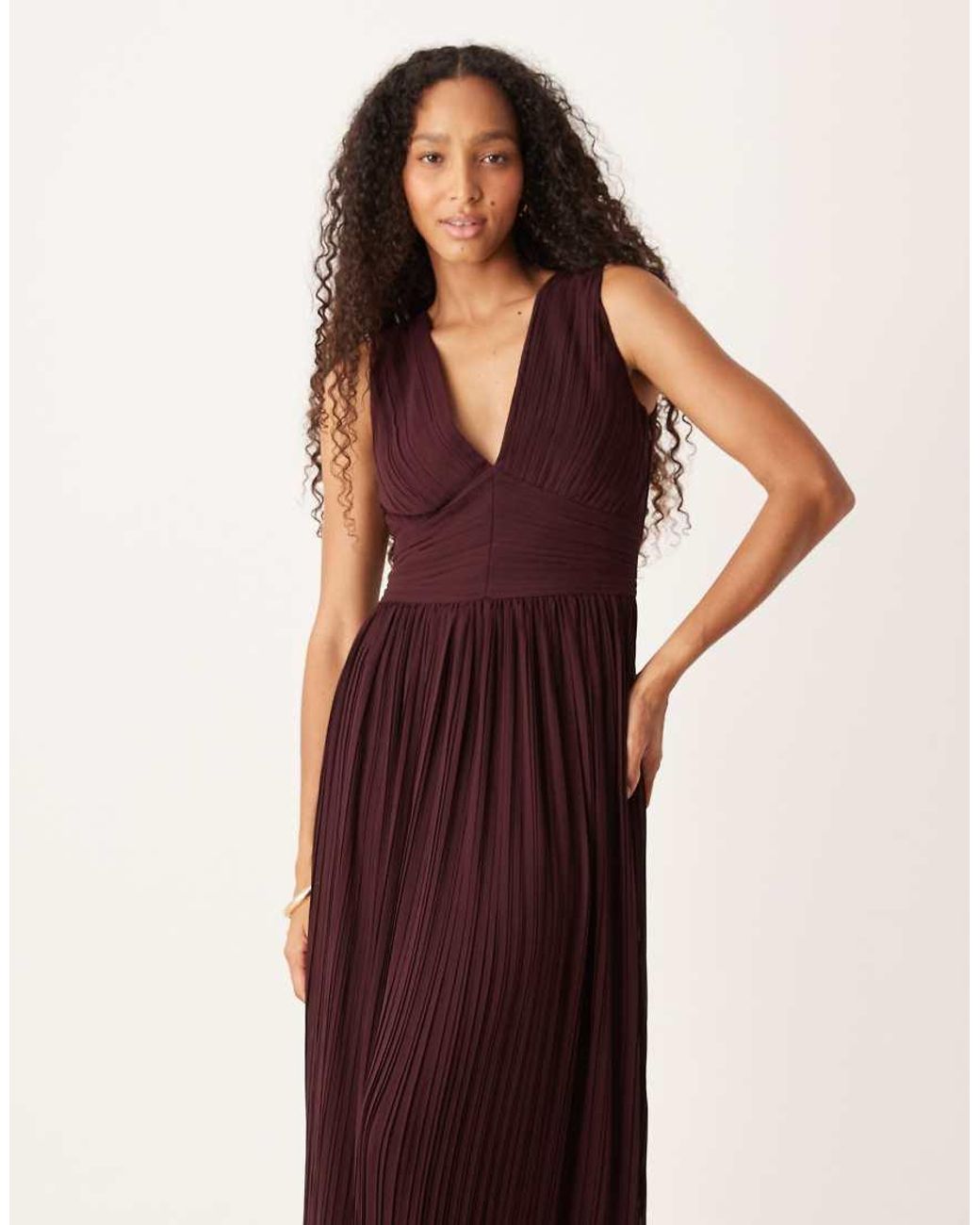 Six Stories Purple Pleated Plunge Maxi Dress