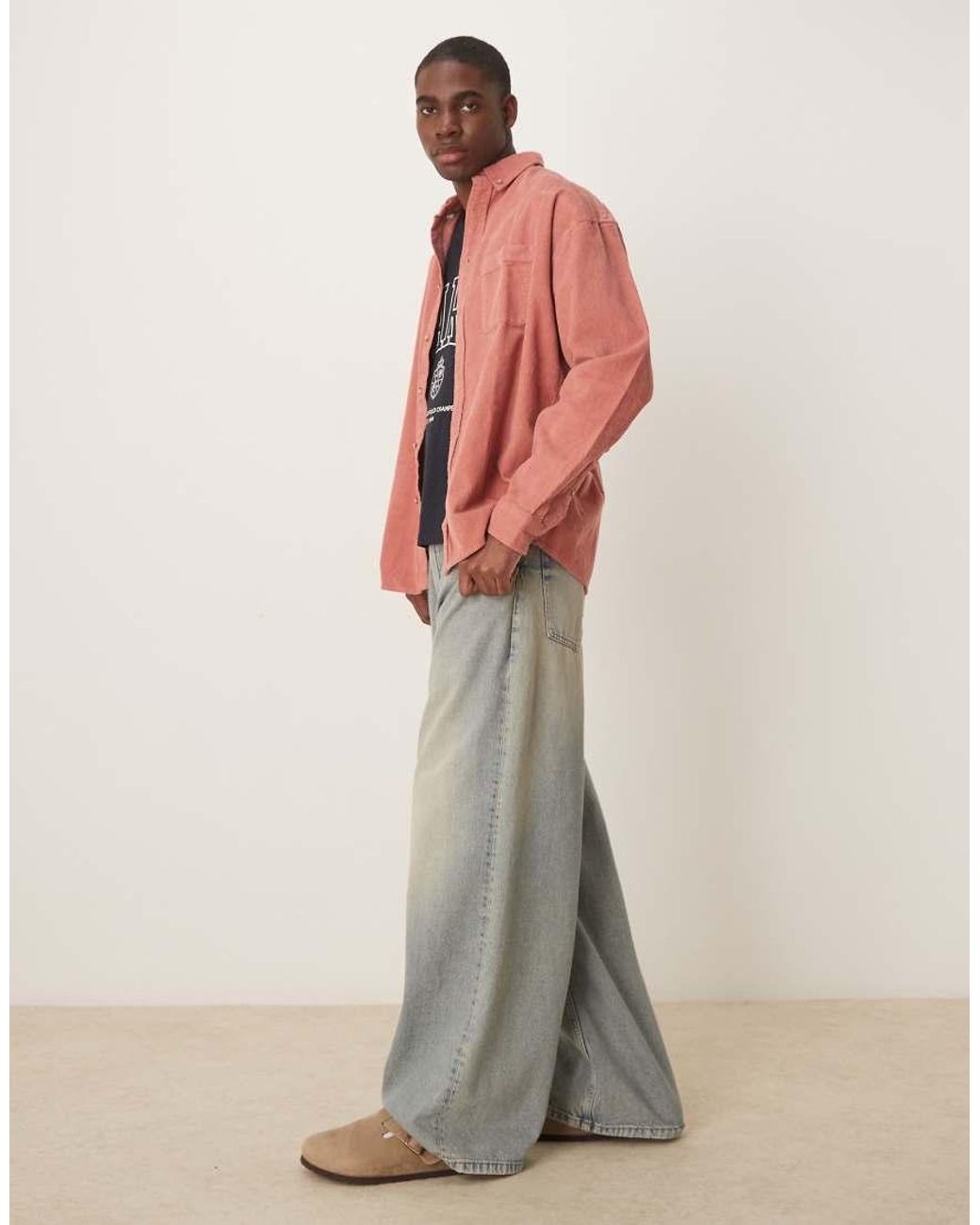 ASOS Red 90s Oversized Cord Shirt for men