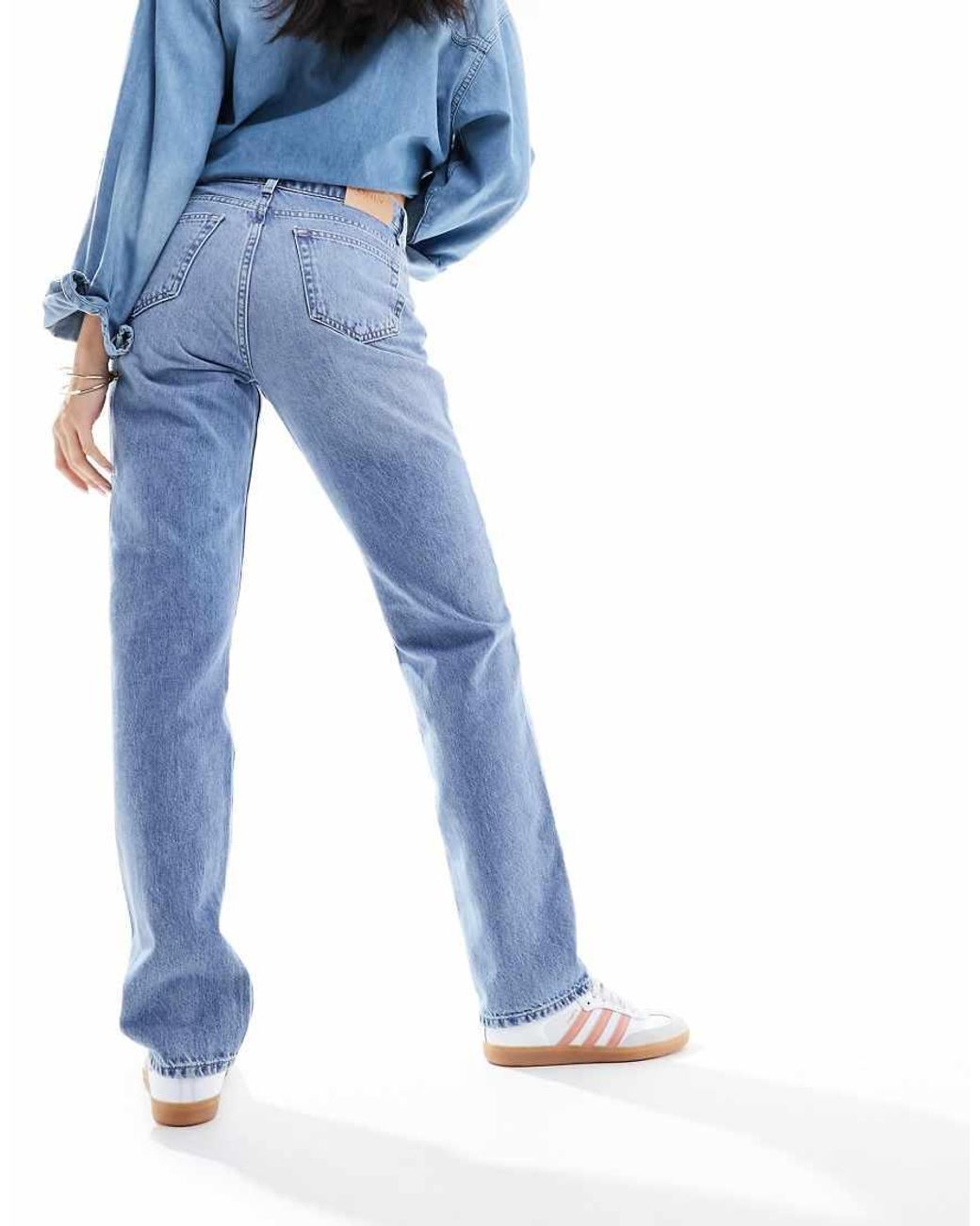 ONLY Blue Jaci Mid Rise Straight Jeans