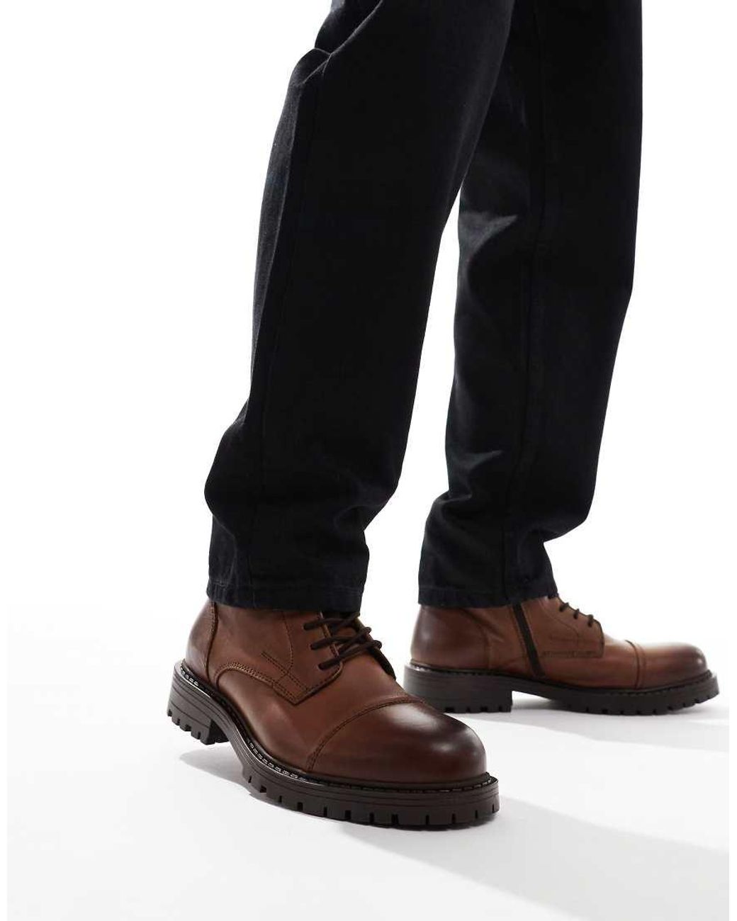 Jack & Jones Black Chunky Leather Lace Up Boot for men