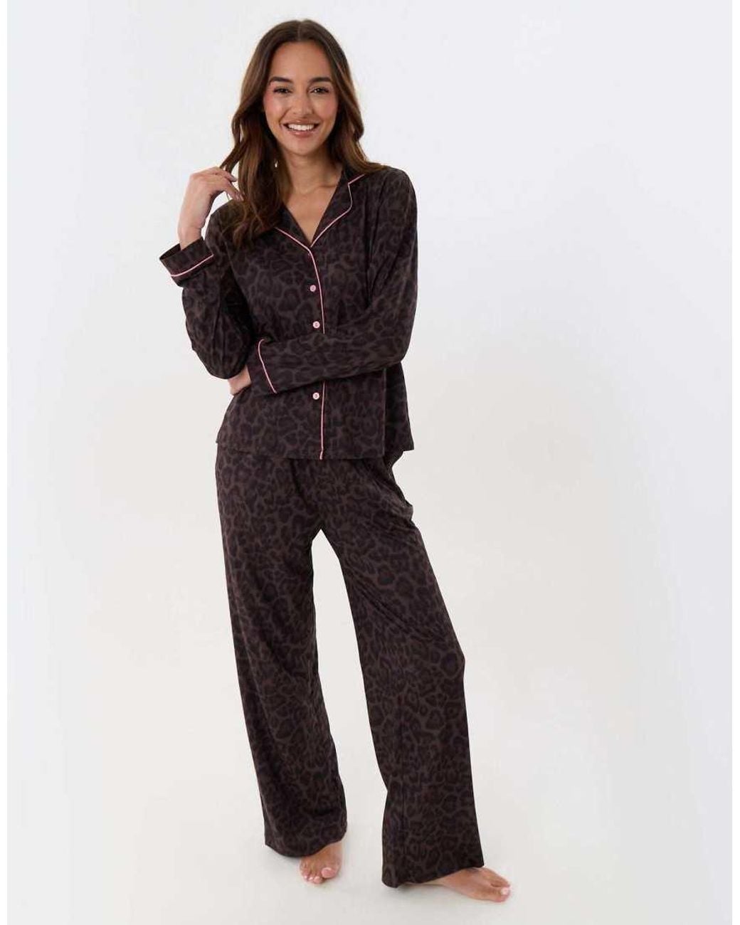 Threadbare Black Petite Contrast Piping Pyjama Set
