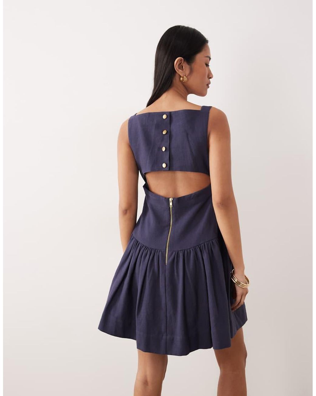 ASOS Blue V Neck Fit And Flare Mini Sundress