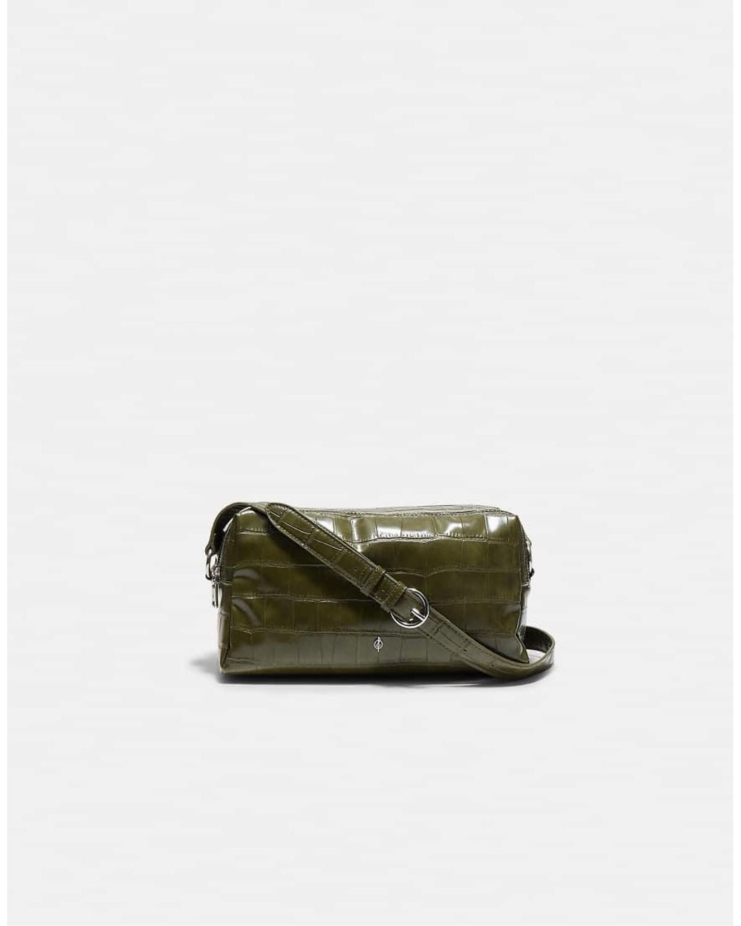 Stradivarius Green Crocodile-effect Rectangular Crossbody Bag